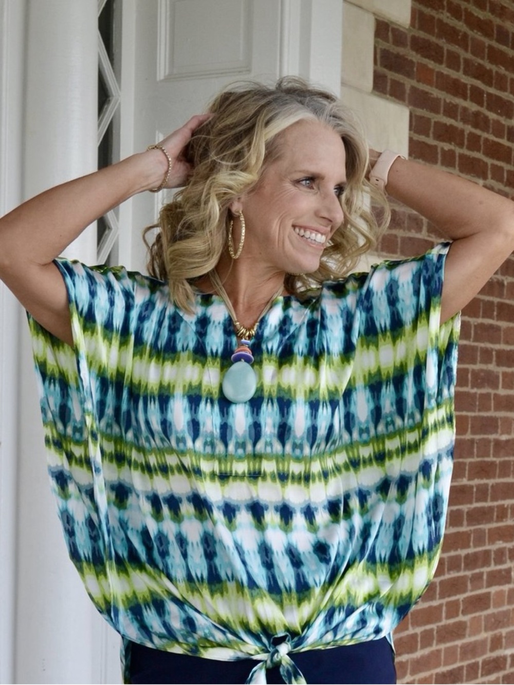 Chico's Blue Green Tie-Front Tunic